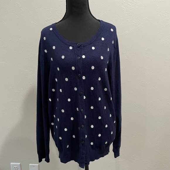 croft & barrow Sweaters - Croft Barrow Cardigan women’s sweater polka dot navy blue large